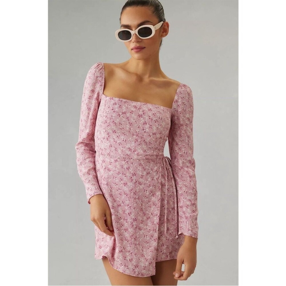 Reformation Rosalie Long Sleeve Mini Dress Cherry Blossom Pink Floral Size 4